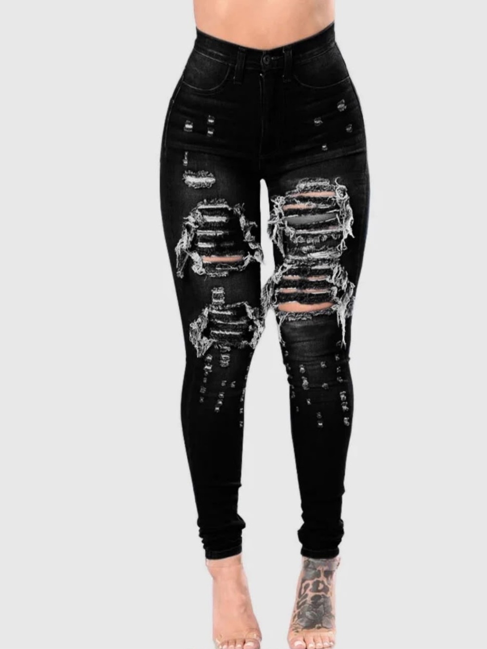 High-Rise Black Distressed Skinny Jeans for Women
